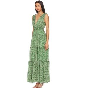 Revolve X Astr the Label Edessa Tiered Ruffle Maxi Dress Green Pink Floral Small